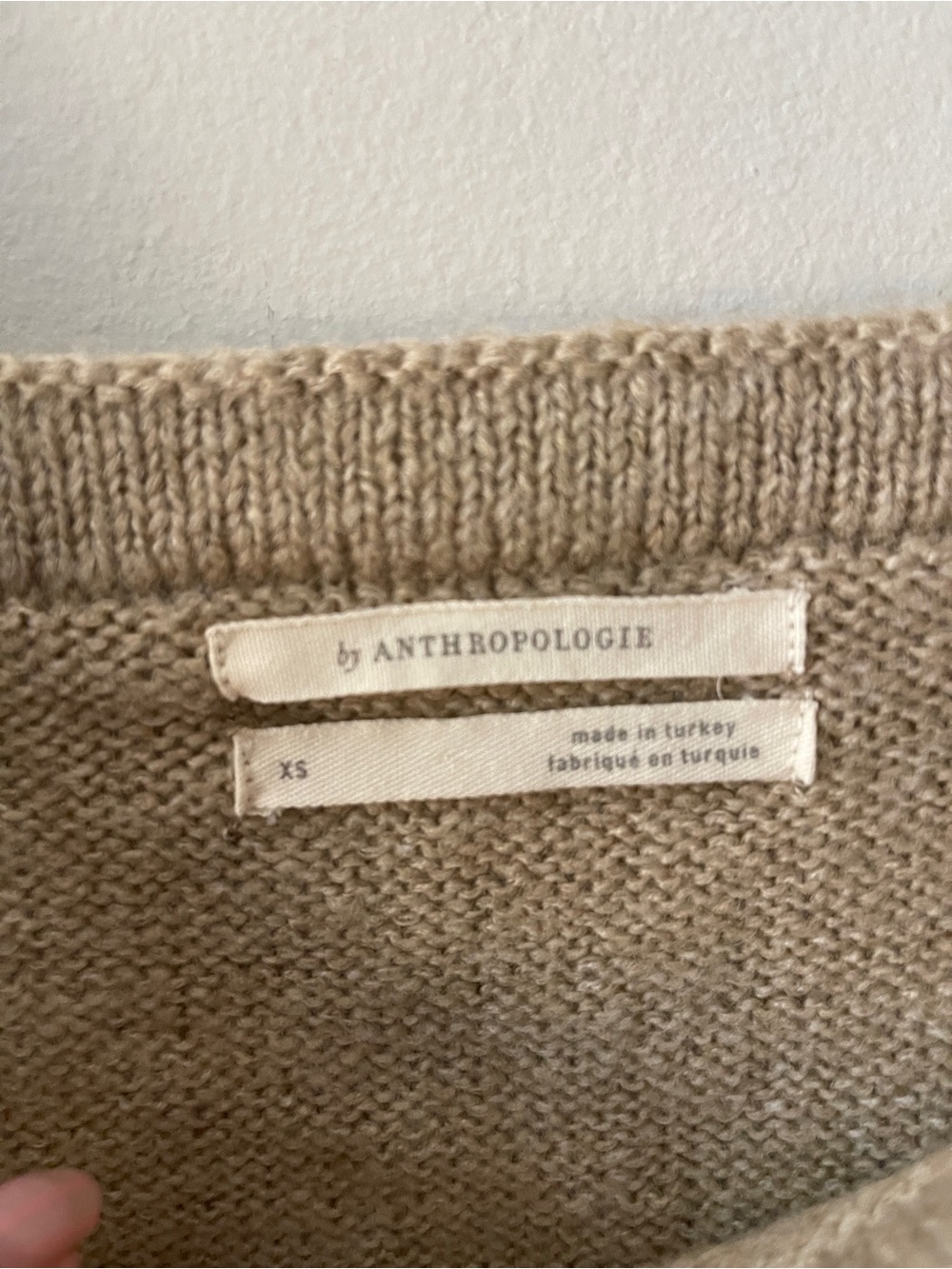 Anthropologie XS Taupe Beige Knit Sweater Square Neck Balloon Sleeve Boho - Picture 3 of 5